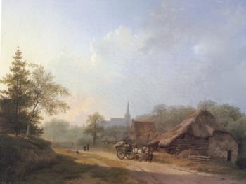 Barend Cornelis Koekkoek : A Cart on a Country Road in Summertime